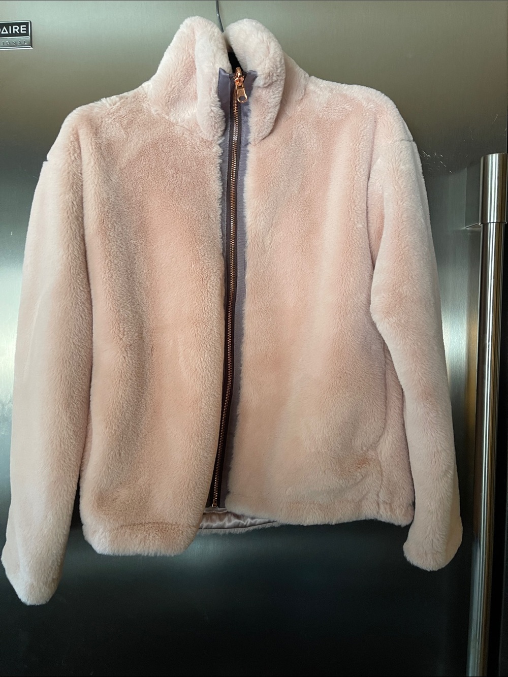 Pale baby pink furry bomber jacket